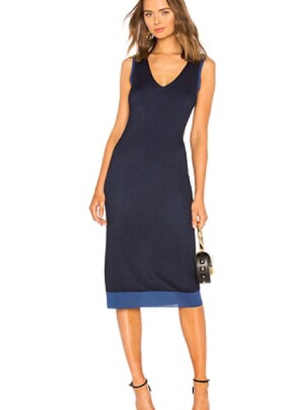 Rag & Bone Cora Ribbed Midi Dress in Navy Blue